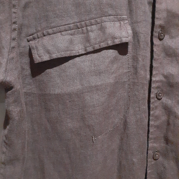 Bruno New York Men's 100% Linen Short Sleeve Button-down Shirt Brown Size Large - Picture 3 of 5